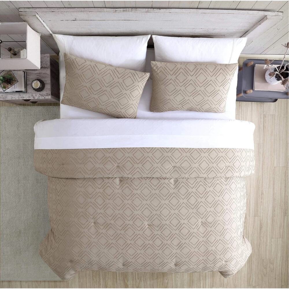 Modern Threads 3-Piece Emerson Clipped Jacquard Comforter Set Taupe King